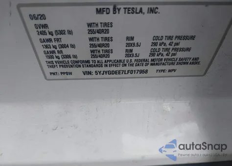 2020 Tesla Model Y Long Range Dual Motor All-Wheel Drive из США, поврежденный, VIN 5YJYGDEE7LF017958